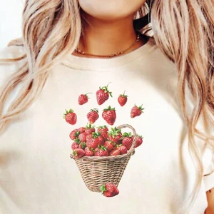 Strawberry Shirt, Strawberries Screen Print T-Shirt Graphic Tee, Strawberry Love - Picture 1 of 3