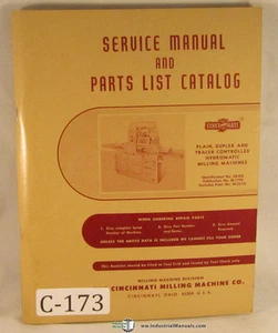 Cincinnati 100 Series Powermatic, Mill Service and Parts List Manual - Picture 1 of 7