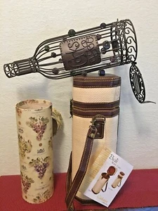 CLEARANCE * Lot of THREE, 2 Wine Bottle Holders & 1 Wire Decor Cork Holder - Picture 1 of 8