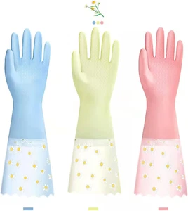 Dishwashing Cleaning Gloves 3 Pairs - Reusable Rubber Gloves Non-Slip Laundry... - Picture 1 of 1