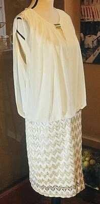 NUEVO CON ETIQUETAS Vestido Perceptions Marfil Dorado Metálico Elástico Noche Ocasión Cóctel 16 Foto 1 de 4