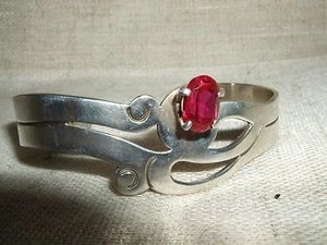 BRACCIALE BRACELET RIGIDO SCHIAVA ZIRCONE CUBICO RUBINO ARGENTO 925 MESSICO - Foto 1 di 8
