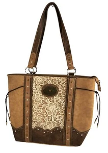 Justin Women's Western Tote Lace Conceal Carry Shoulder Handbag Purse Tan Brown - Picture 1 of 19