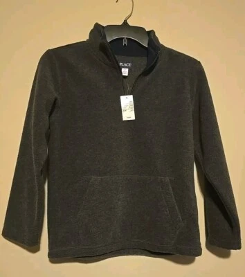 Children’s Place Fleece Pullover Boys Size 7/8 Gray 1/4 Zip Long Sleeve (NEW) - Image 1 of 4