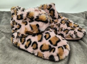 Cat & Jack Pink Dallas Leopard Bootie Plush Slippers Girls XL 11-12 Pull On NEW - Picture 1 of 8