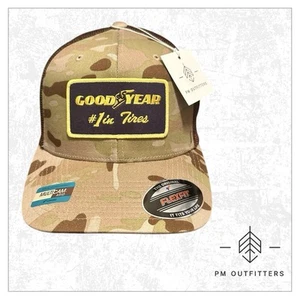 Vintage Retro Good Year Tires Patch YuPoong FlexFit Multicam Camo Trucker Hat - Picture 1 of 11