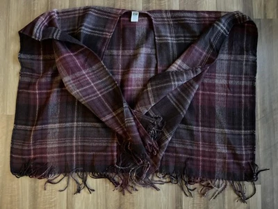 Woolrich Green Label Poncho Womens One Size Burgundy Plaid Fringe Ruana Wrap - Image 1 of 2