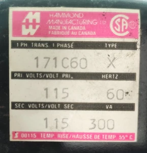 Transformador de aislamiento Hammond hecho en Canadá 171C60 se envía desde EE. UU. - Imagen 1 de 3