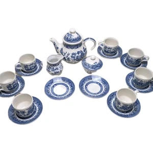 CHURCHILL Blue Willow Tea Set - Tea Pot, Creamer, Sugar Bowl, 7 Cups & 9 Saucers - Picture 1 of 21