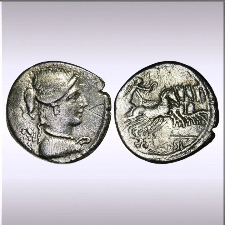 46 BC Roman Republic AR Denarius • T. Carisius • Victory & Quadriga • RRC 464/5 - Image 1 of 4