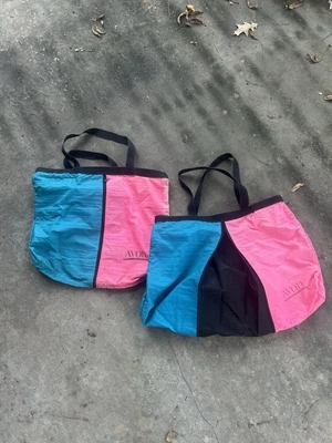 Vintage Avon Expandable Tote Bag Blue Pink Great 80s Colors X 2 Faded Used - Image 1 of 3