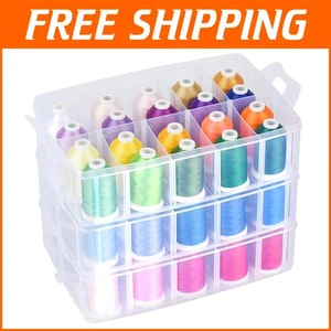 All-in-One Embroidery Thread Set: 63 Vibrant Colors, Bobbins & 3-Layer Storage - Picture 1 of 11