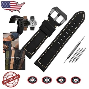 Correa de reloj de cuero de grano superior para hombre - Caballo loco vintage, 20-26 mm, estilo Panerai - Imagen 1 de 10