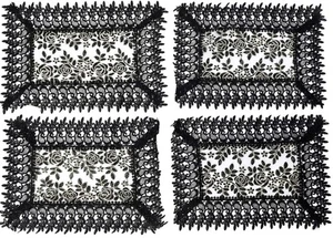 Set of 4 Same Fabric Lace Placemats (12"x18") CUTOUT BLACK FLOWERS, Homesmart - Picture 1 of 17