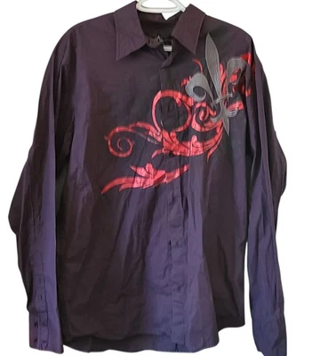 Roar Button Up Shirt Men XL Black Rebel Glory Biker Street Skater Grunge - Image 1 of 4