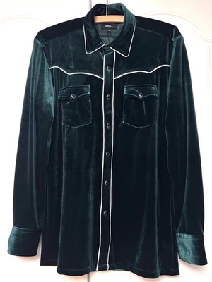 Phix England Clothing Velvet Green Western Shirt Poppers Medium BNWT - Image 1 of 4