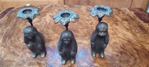 3er Set Kerzenständer Sehen, Hören und Sprechen Kein Böses Messing Affe. - Bild 1 von 9