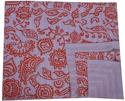 Queen Größe Indisch Traditionell Kantha Decke Überwurf Tagesdecke Blumen Gudari - Bild 1 von 4