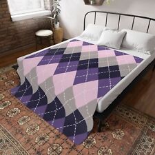 Purple, Lavender & Gray Argyle Print Plush Fleece Blanket