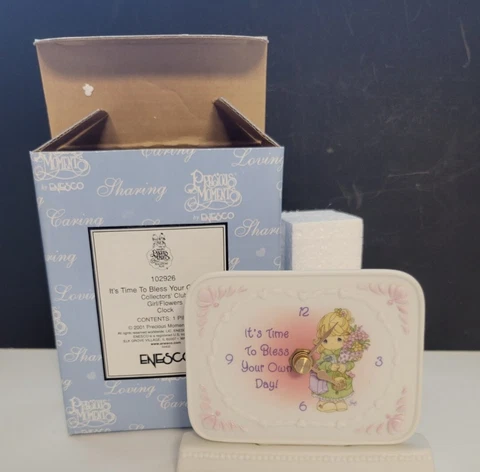 2001 Precious Moments "It's Time To Bless Your Own Day"#102926 CLOCK w/Box WORKS Cover