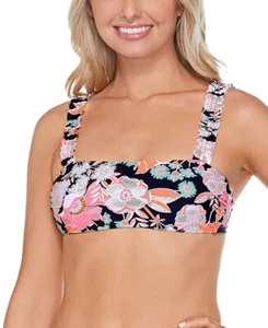 Bikini Swim Top Black Floral Print Juniors Small RAISINS $42 NWT - Picture 1 of 3