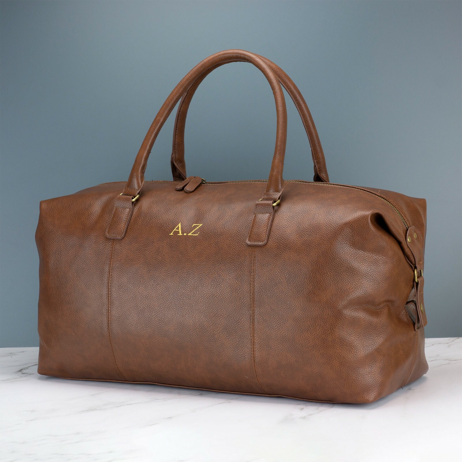 Personalised Mens Leather Holdall Bag 