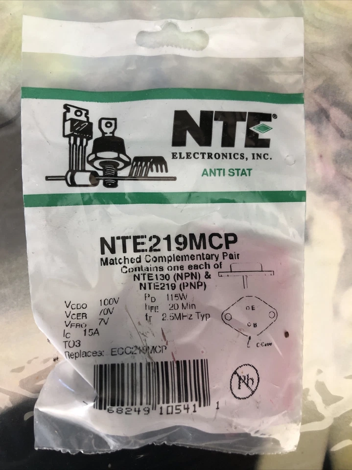 Sealed New NTE 219MCP Pair Germanium NTE 130 NPN & NTE 219 PNP Transistors - Image 1 of 2