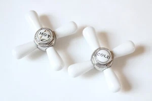 antique faucet porcelain cross handles | deco bath vtg victorian bathroom sink - Picture 1 of 9