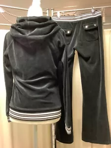 Juicy Couture Velour Trainingsanzug gestreifte Zierleiste Lounge Hose 29 x 31 Reißverschluss Hoodie S - Bild 1 von 14