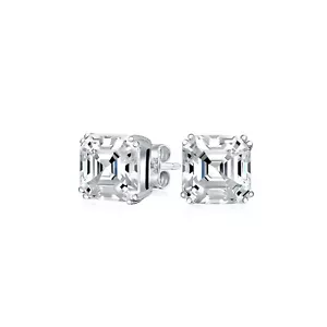 Cubic Zirconia Solitaire Square 4 Prong Asscher Cut AAA CZ Stud Earrings For - Picture 1 of 5
