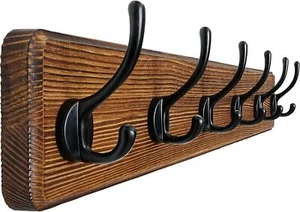 New-Coat Rack Wall: 24" Long, Patented, Heavy-Duty, 6-Double-Hooks Wooden - Picture 1 of 4