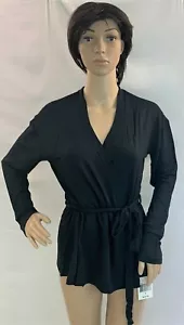 Maidenform LOUNGE long sleeve belted black Charisma Wrap Caftan cardigan, S, M - Picture 1 of 5