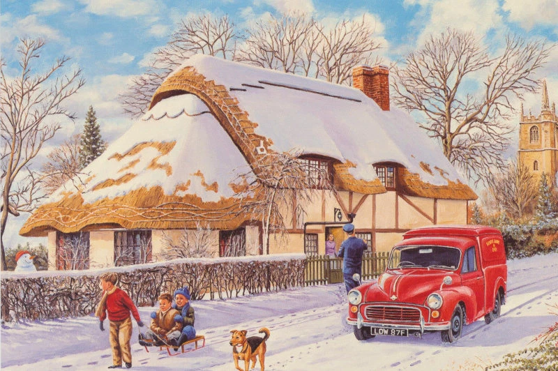 Morris Minor Van Royal Mail 1960s Nostalgic Traditional Christmas Xmas Card - Image 1 of 1