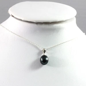 Colgante de perlas cultivadas de agua dulce negras con plata de ley 925 9,5-10,0 mm - Imagen 1 de 10
