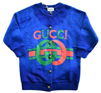 🆕️ Authentic GUCCI KIDS INTERLOCKING GG LOGO Print COTTON CARDIGAN Sweater 4 - Image 1 of 4