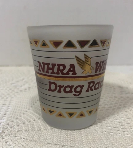NHRA WINSTON DRAG RACING SATIN SHOT GLASS SPEED LIMIT 300 MPH - TOP FUEL CAR Cover