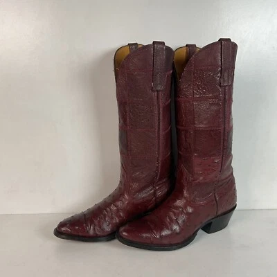 Botas de cowgirl vintage Nocona exóticas pena de avestruz 5 C acolchoadas patchwork feitas nos EUA - Imagem 1 de 4