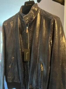 Luxury Leather Jacket Blue Piton Billionaire - Picture 1 of 12