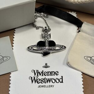 vivienne westwood necklace, Large silver & Black Heart Orb Pendant Box Set