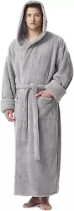 Men'S Fleece Robe, Long Hooded Turkish Bathrobe - Picture 1 of 12