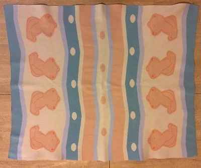 Manta de algodón tejida de osos de peluche Carters Child of Mine naranja azul rayas puntos Foto 1 de 4