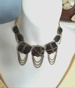 Vintage dunkel lila Glas Kette Halskette Chunky Choker 22" verstellbar Gothic - Bild 1 von 11