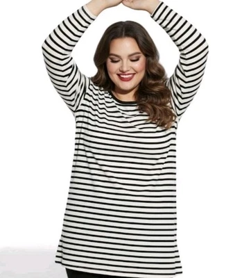 89th & Madison Striped Shirt 3X Tunic Flowy Boxy Black And White Tight Knit - Image 1 of 4