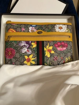 Gucci Ophidia GG Flora Web Bolsa Grande Marrón/Amarillo Lona/Cuero Foto 1 de 4