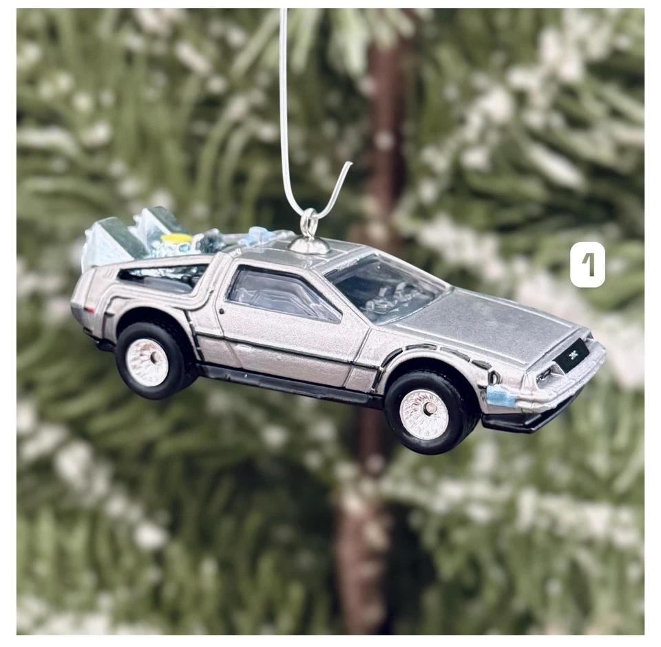 HOT WHEELS Back to the Future DeLorean Ornament -Diecast Movie Time Machine Christmas Decor
