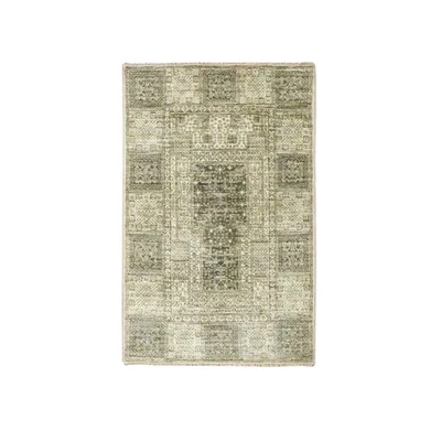 2'x3' Beige Garden Design Pure Wool Mat Rug  Tone on Tone Hand Knotted 76674 - Image 1 of 4