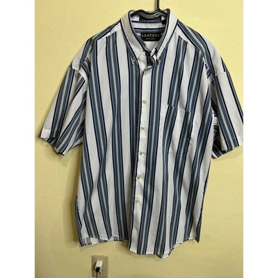 MOCASINES REED JAMES Hombres Manga Corta Camisa Abotonada Rayas Calce Clásico L/G Foto 1 de 4
