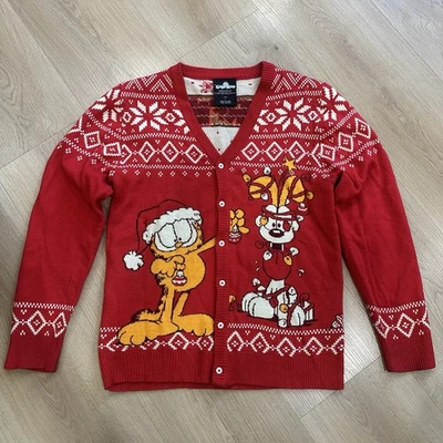 Cardigã Garfield Ugly Christmas Sweater unissex s Odie cachorro gato vermelho feriado - Imagem 1 de 4