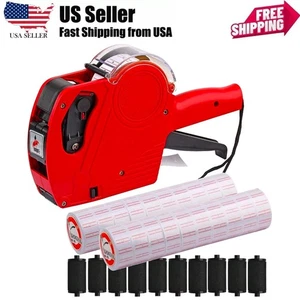 8 Digits Price tag Gun with 15000 Sticker Labels and 10 Ink Refill Marker Red - Picture 1 of 12