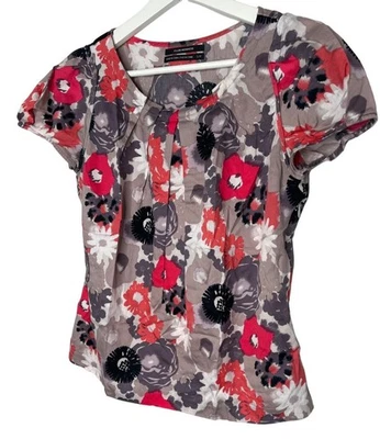 Blusa Top Pequeña Club Monaco Mujer Rosa Tostado Floral Manga Corta Boho Trabajo Foto 1 de 4
